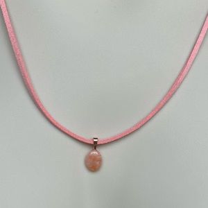 Dainty Handmade Strawberry Quartz Beach Stone Pink Suede adjustable slid…